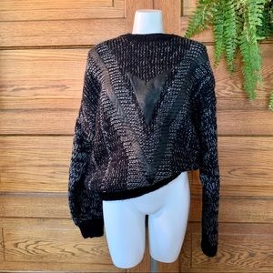 Vintage 90’s Black Faux Leather Trim Sweater Slouc